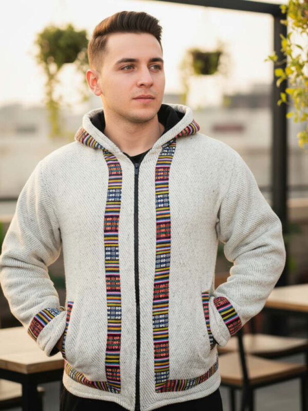 White Printed Jacket With Multicolor Strip Design