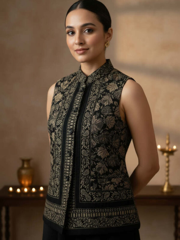 Womens Jacket with thread work -Black