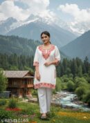 Short White Embroidered Pheran