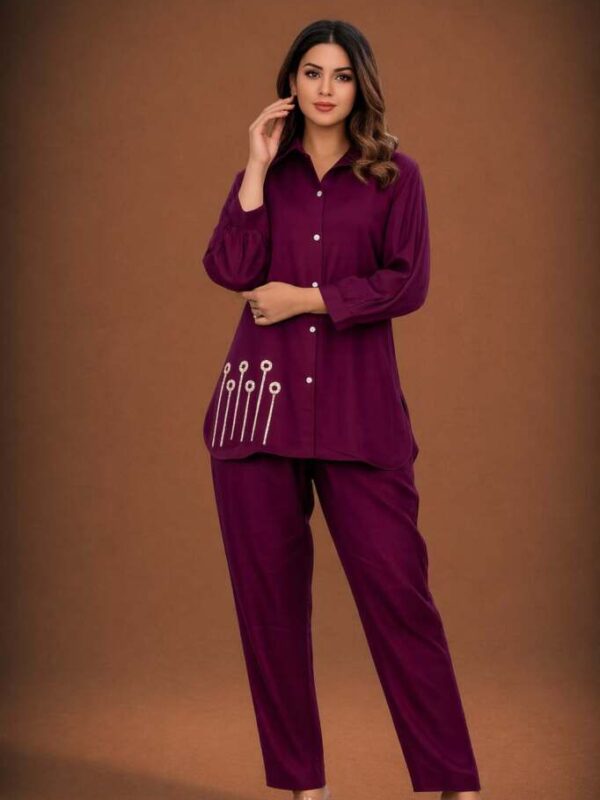 Women’s Embroidered Shirt-Style Kurta & Pant Co-ord Set – Elegant Ethnic Wear