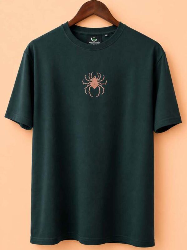 Smilemakers Oversized Graphic T-Shirt, Dark Green, Spider Print Front, 'I Fear Only that My Rage Will Fade Over Time' Back Print