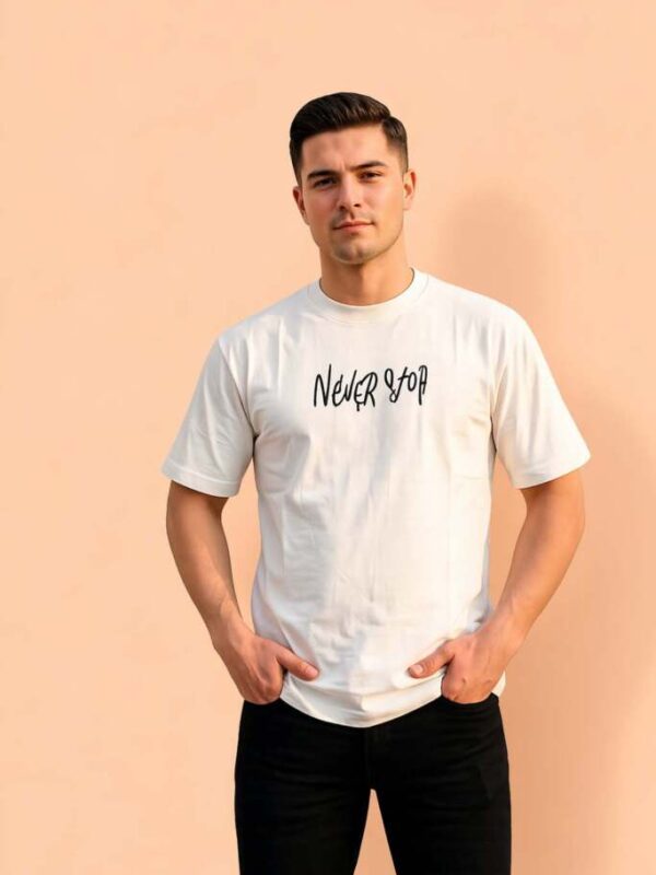 Never Stop Graphic Oversized T-Shirt, White, New York Graffiti Print, Casual Streetwear