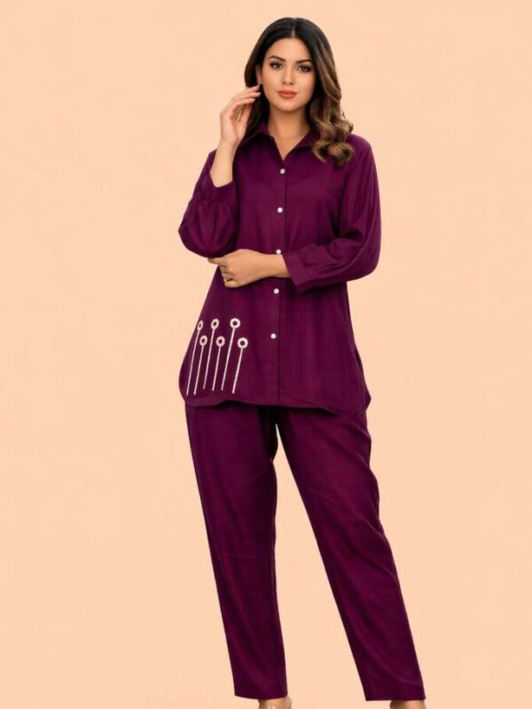 Women’s Embroidered Shirt-Style Kurta & Pant Co-ord Set – Elegant Ethnic Wear