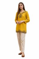 Mustard Yellow Embroidered Kurti, V-Neck, Fabric viscose rayon, Ethnic Wear