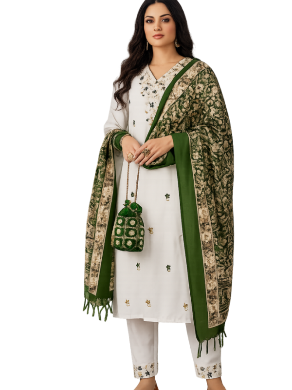 Women Embroidered Kurta Pant Set with Silk Dupatta | Ethnic Suit Set