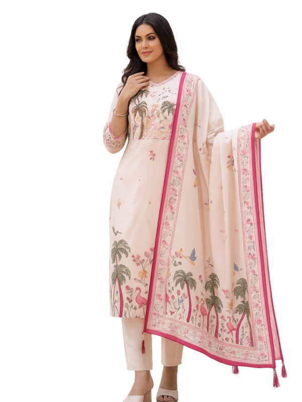 Viscose Rayon Fabric Summer Suit Set - Cream
