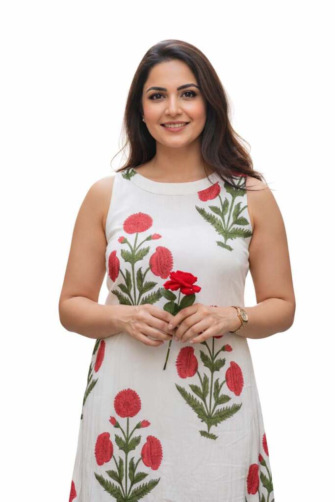White-Floral Kurti with Plazzo -Cotton - Image 3