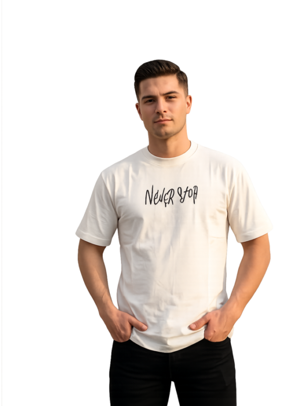 Never Stop Graphic Oversized T-Shirt, White, New York Graffiti Print, Casual Streetwear