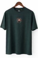 Smilemakers Oversized Graphic T-Shirt, Dark Green, Spider Print Front, 'I Fear Only that My Rage Will Fade Over Time' Back Print