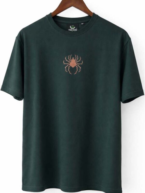 Smilemakers Oversized Graphic T-Shirt, Dark Green, Spider Print Front, 'I Fear Only that My Rage Will Fade Over Time' Back Print