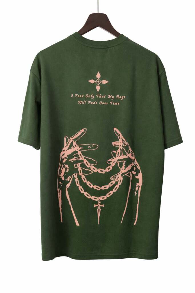 Olive Green Gothic Chain Graphic T-Shirt - Image 2