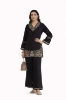 Women’s Black Embroidered Kurta with Palazzo Set 2-Piece Ethnic Outfit - Cotton