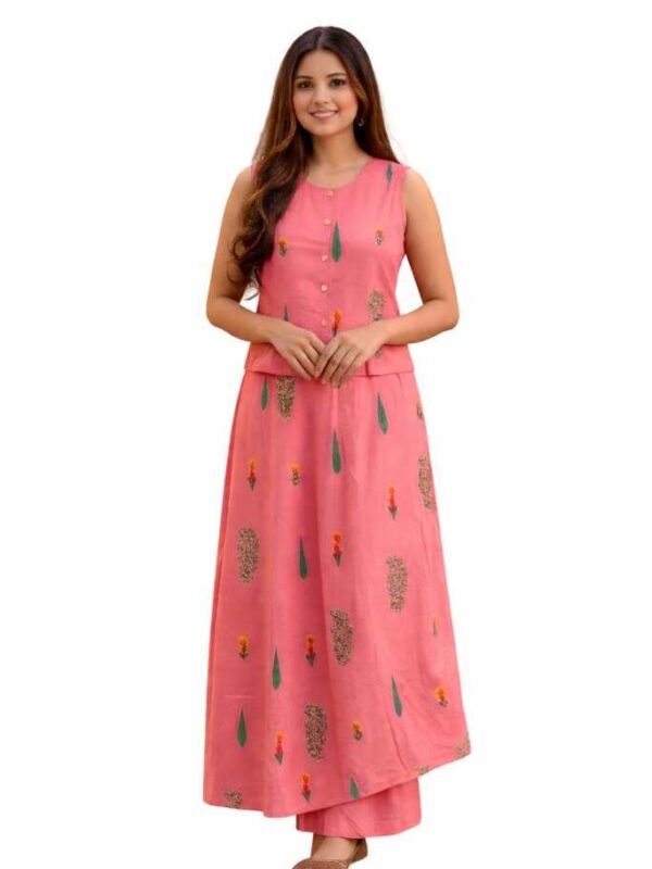 Pink Floral Printed Layered Maxi Dress for Women - Cotton