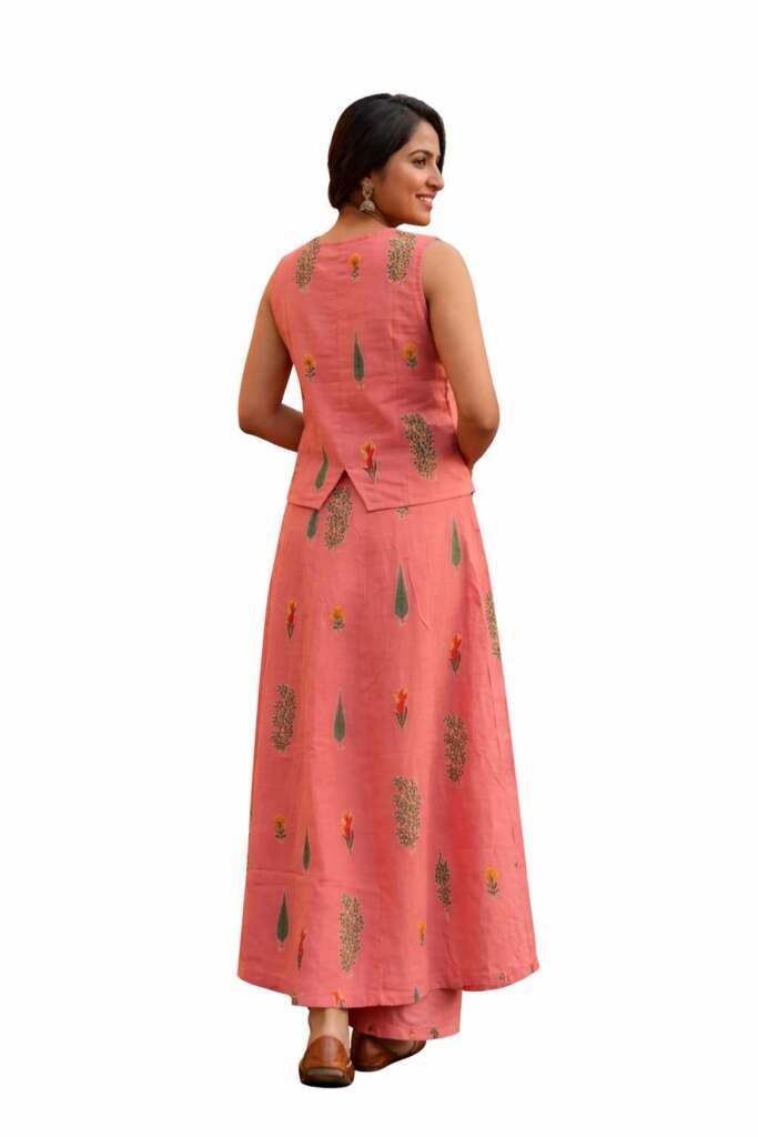 Pink Floral Printed Layered Maxi Dress for Women - Cotton - Image 2