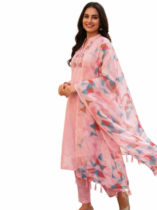 Rosy Charm Cotton Suit Set with Statement Silk Dupatta