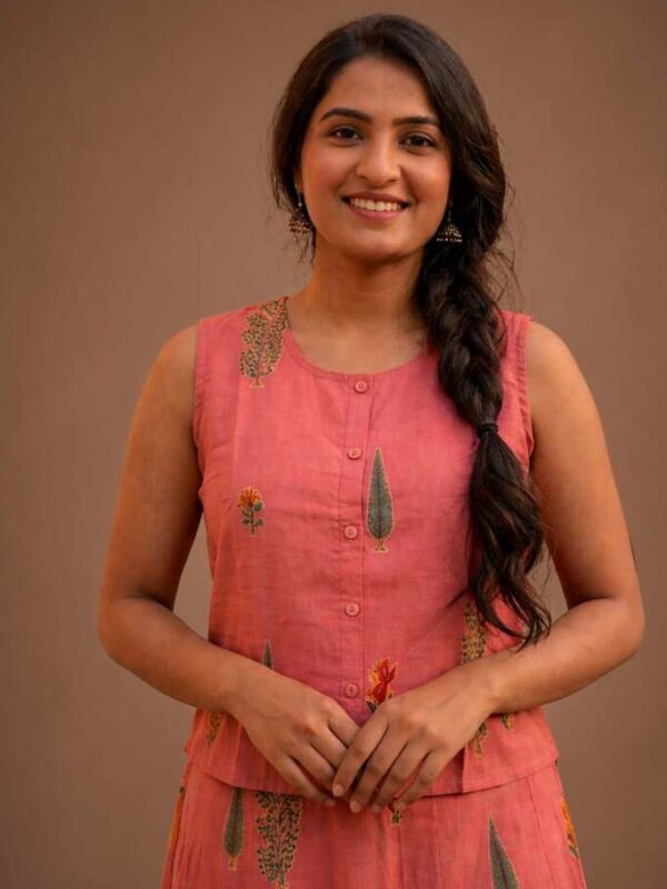 Pink Floral Printed Layered Maxi Dress for Women - Cotton