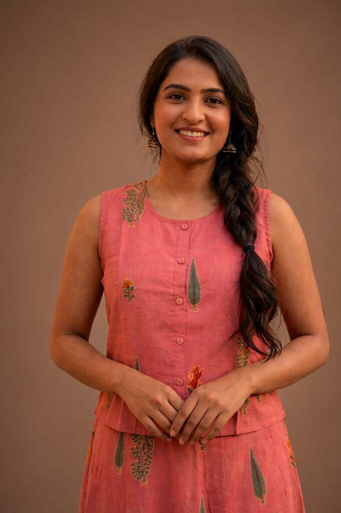 Pink Floral Printed Layered Maxi Dress for Women - Cotton - Image 3