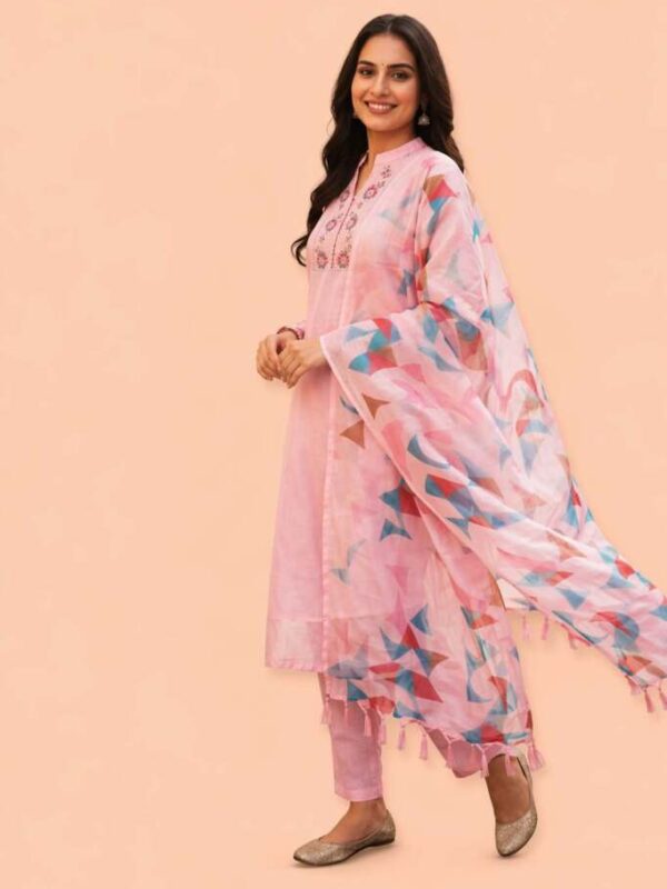 Rosy Charm Cotton Suit Set with Statement Silk Dupatta