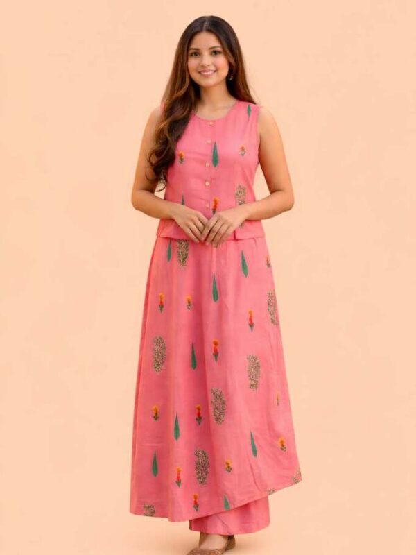 Pink Floral Printed Layered Maxi Dress for Women - Cotton