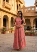 Pink Floral Printed Layered Maxi Dress for Women - Cotton