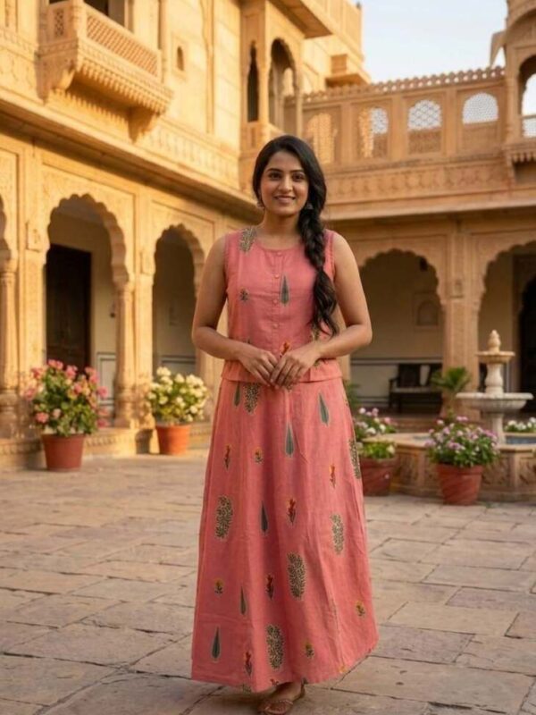 Pink Floral Printed Layered Maxi Dress for Women - Cotton