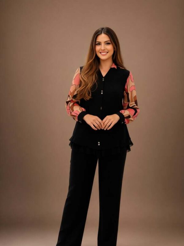 Women’s Printed Cotton Co-Ord Set | Stylish Black Top & Pant Set