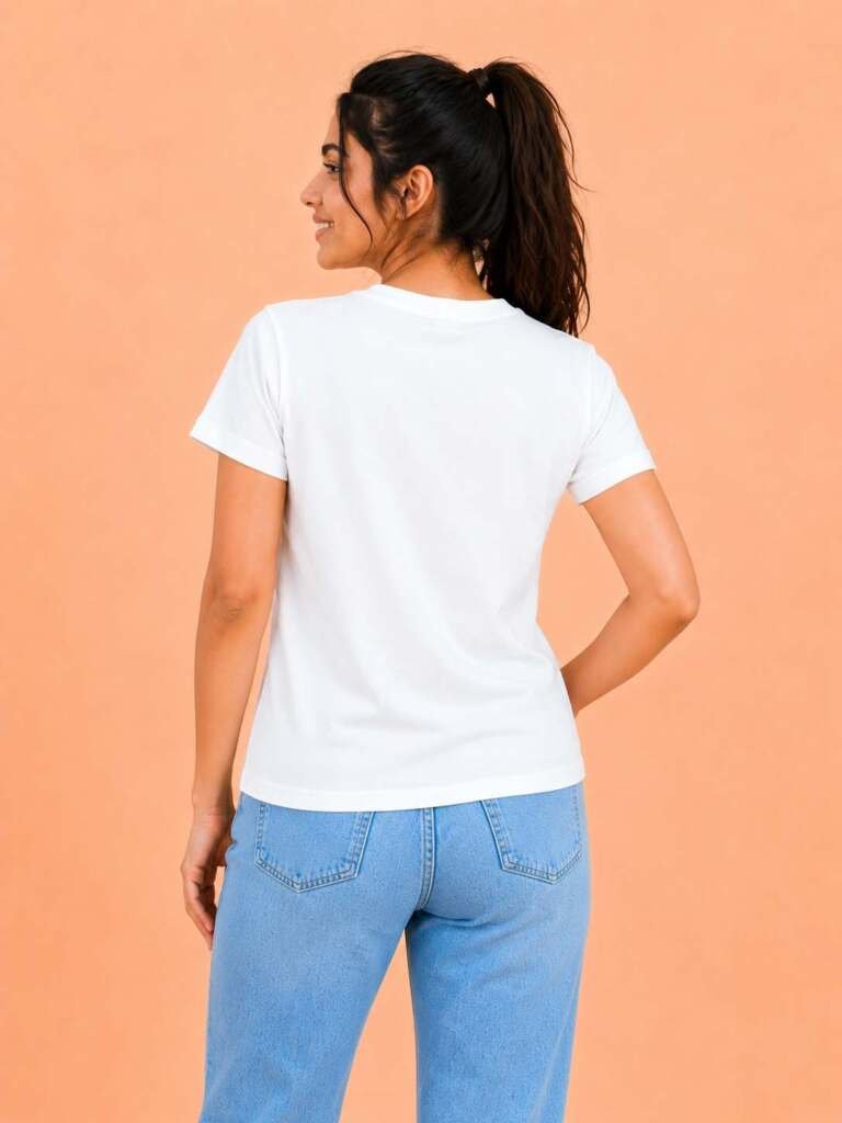 Women's Crew Neck T-Shirt-White Color - Image 4