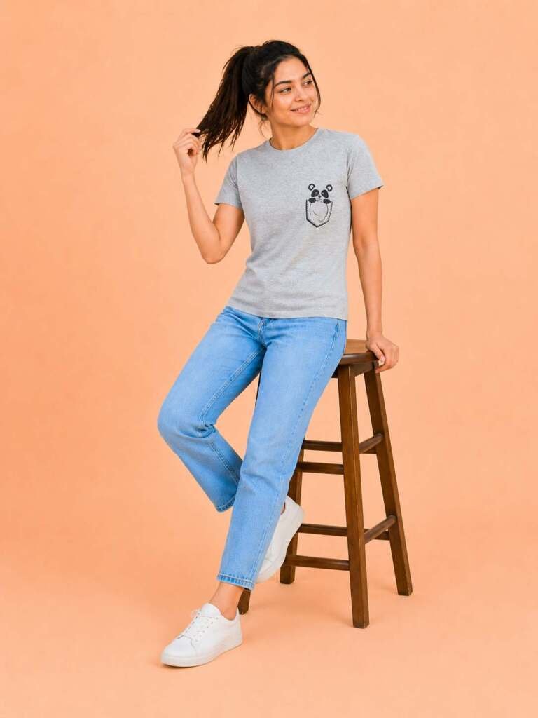 Women's Crew Neck T-Shirt-Grey-Color