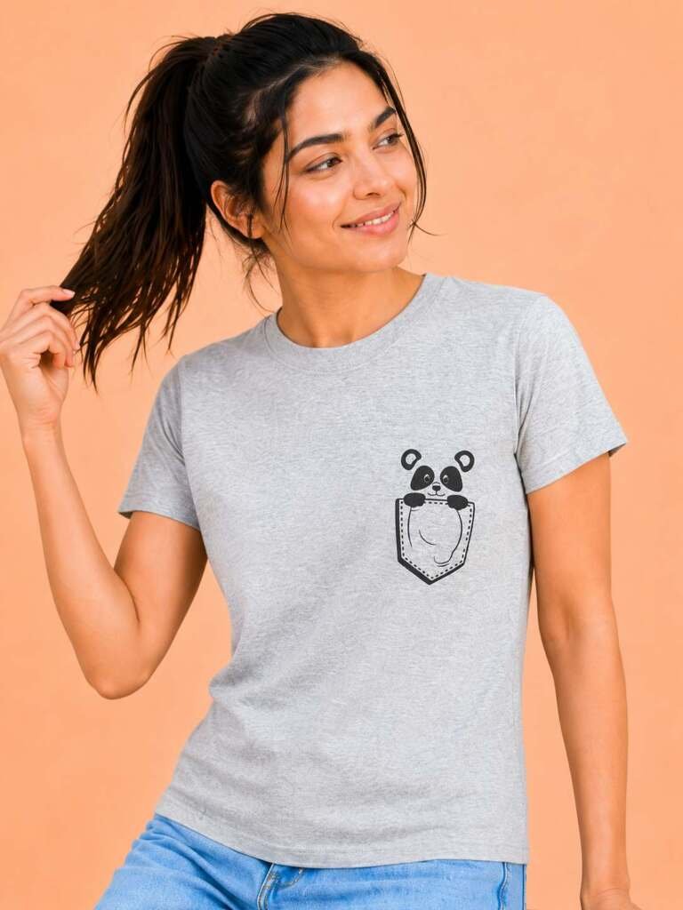 Women's Crew Neck T-Shirt-Grey-Color - Image 3