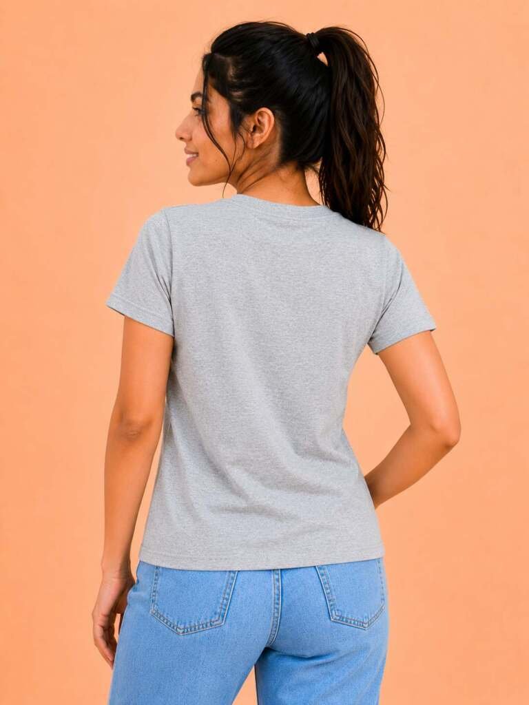 Women's Crew Neck T-Shirt-Grey-Color - Image 4