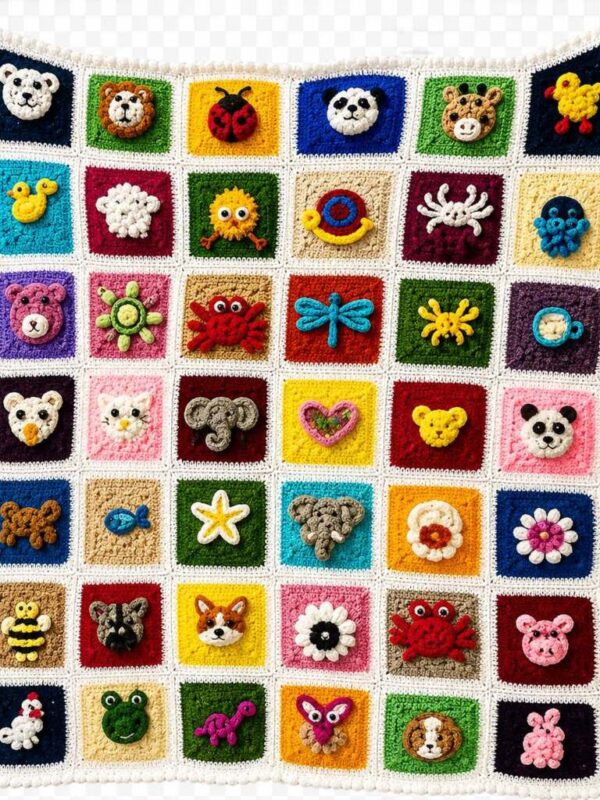 Handmade  Crochet Baby Blanket – Soft Nursery Throw, Safari Friends Crochet Blanket, Baby Shower Gift, Kids Bedding