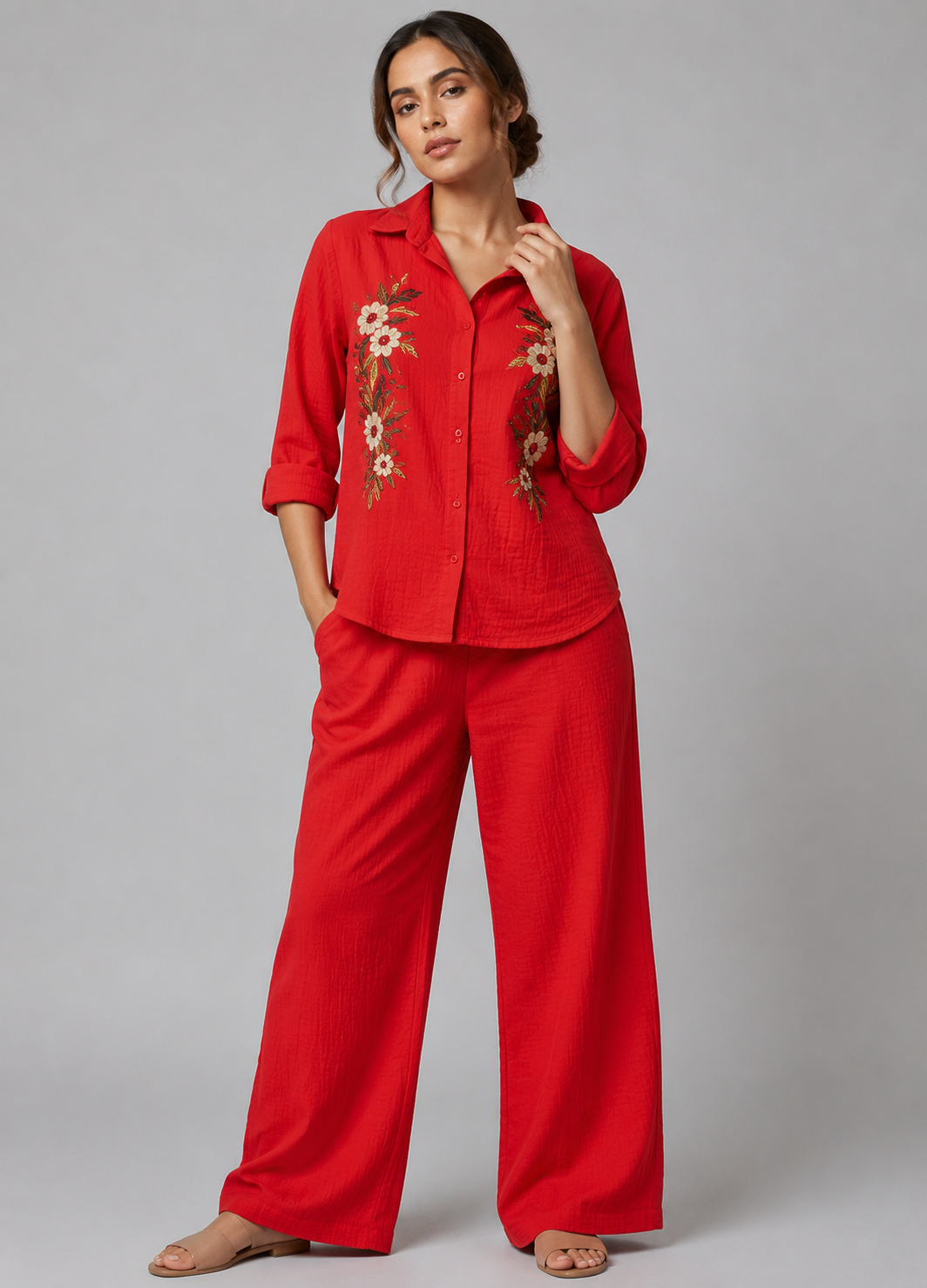 Women's Casual Floral Embroidered Co-Ord Set - Image 2