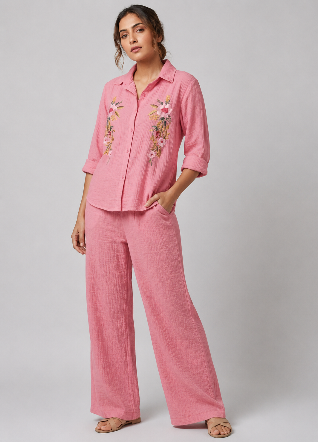 Women's Casual Floral Embroidered Co-Ord Set - Image 4