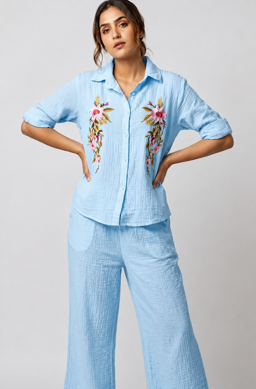 Women's Casual Floral Embroidered Co-Ord Set