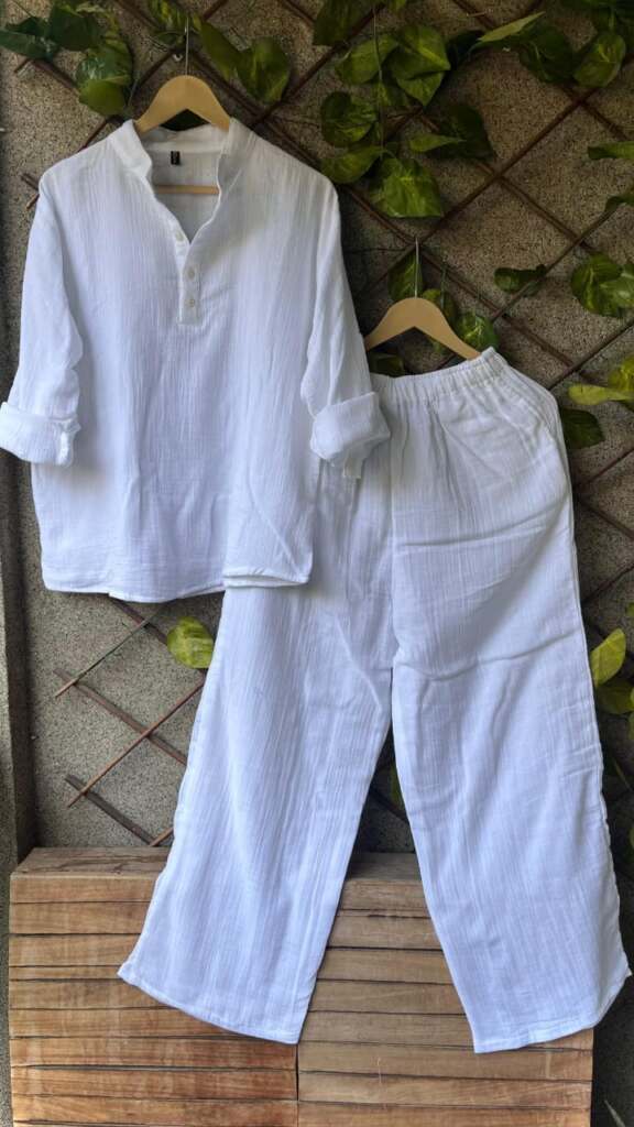 Women's Mul Mul Cotton Co-Ord Set | Soft & Breathable Lounge Wear | White