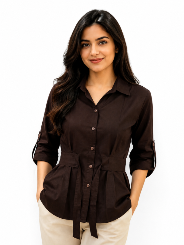Hot Pink Belted Collared Shirt
