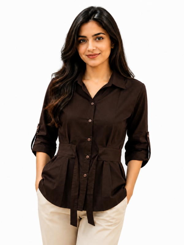 Hot Pink Belted Collared Shirt