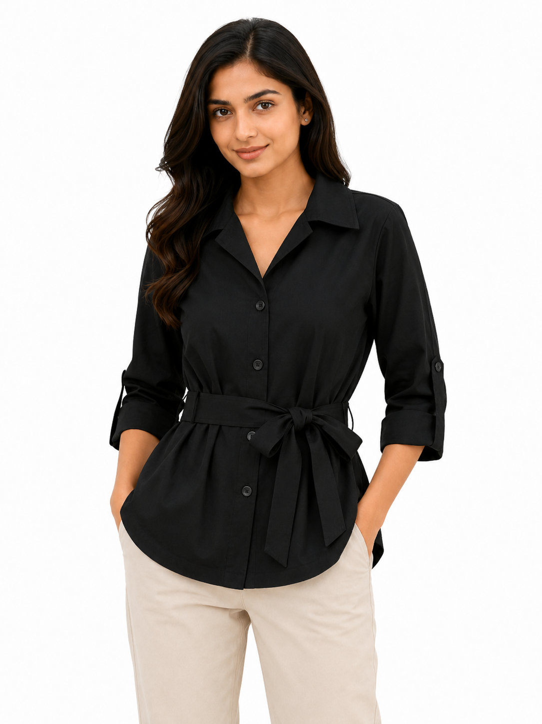Hot Pink Belted Collared Shirt - Image 7